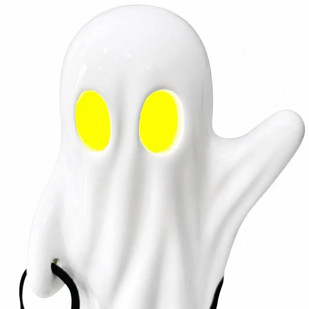 Spooky Hollow LED Ceramic Ghost Walking Black Cat On Leash Halloween Decor 9